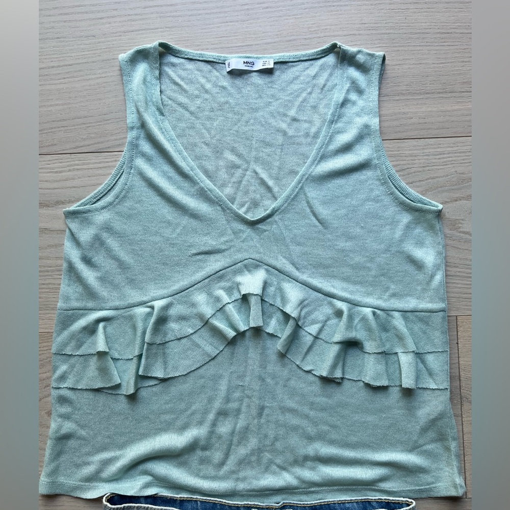 Mango Women's Light Mint Ruffle Tank Top